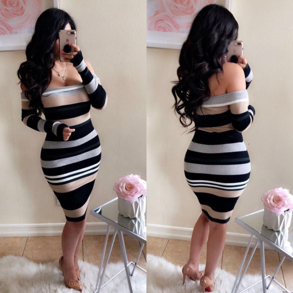 Hot Miami Styles Dress with Stripes (Hunter Green)